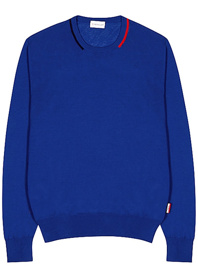 Blue fine-knit cotton jumper