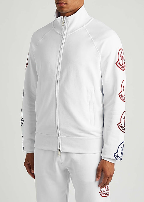 White logo-flocked cotton track jacket