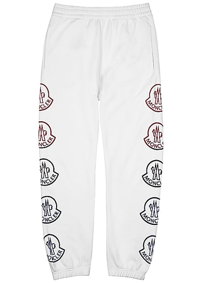 White logo-flocked cotton sweatpants