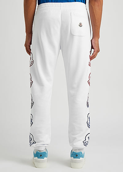 White logo-flocked cotton sweatpants