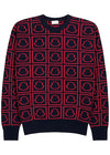 Navy logo-intarsia wool jumper