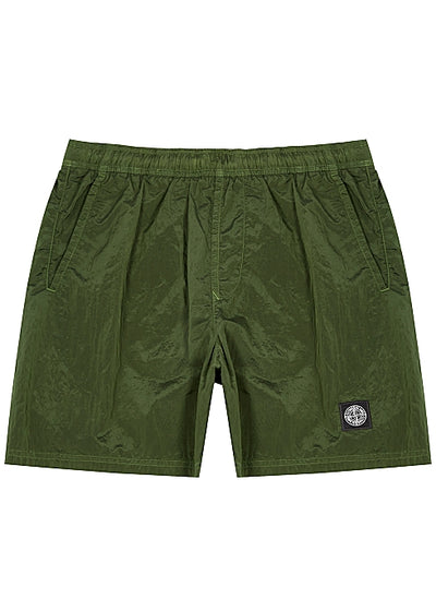 Green crinkled nylon shorts