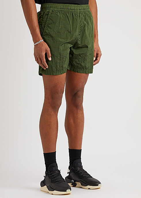 Green crinkled nylon shorts