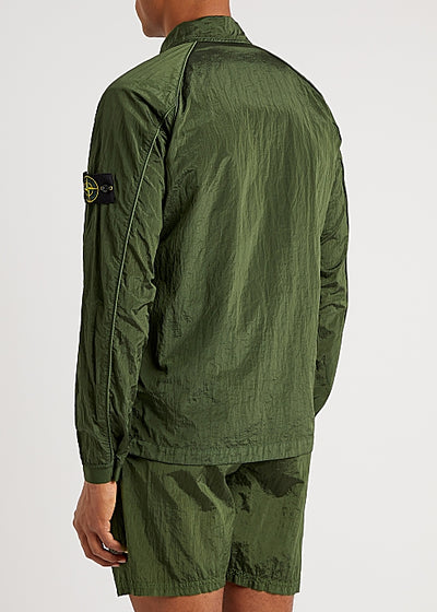 Green crinkled nylon overshirt