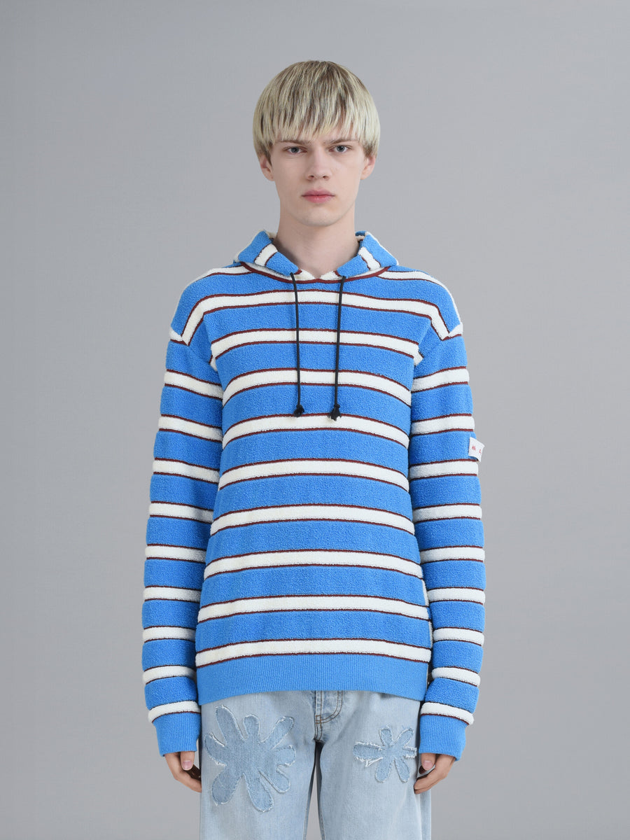 TRI-COLOURED STRIPED TERRY-KNIT HOODED SWEATER