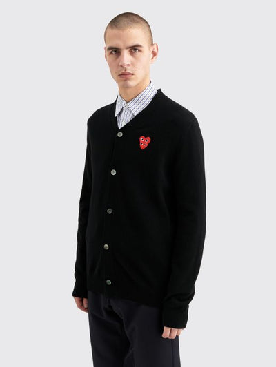 DOUBLE HEART KNITTED CARDIGAN BLACK