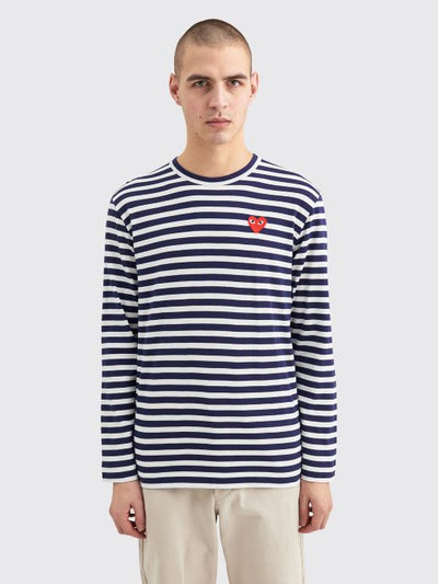 SMALL HEART LS T-SHIRT NAVY STRIPE